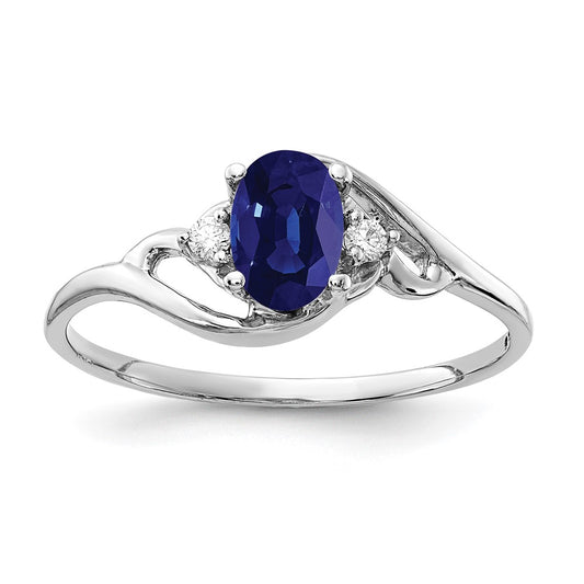 14K White Gold 6X4mm Oval Sapphire Aaa Diamond Ring
