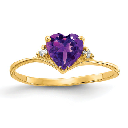 14K Yellow Gold 6mm Heart Amethyst Aaa Diamond Ring