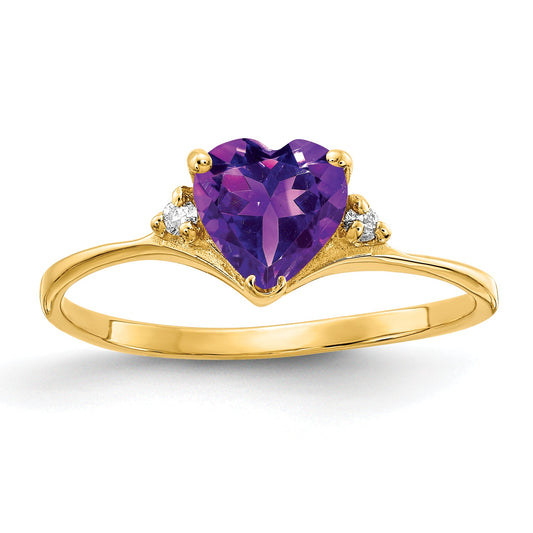 14K Yellow Gold 6mm Heart Amethyst Aaa Diamond Ring