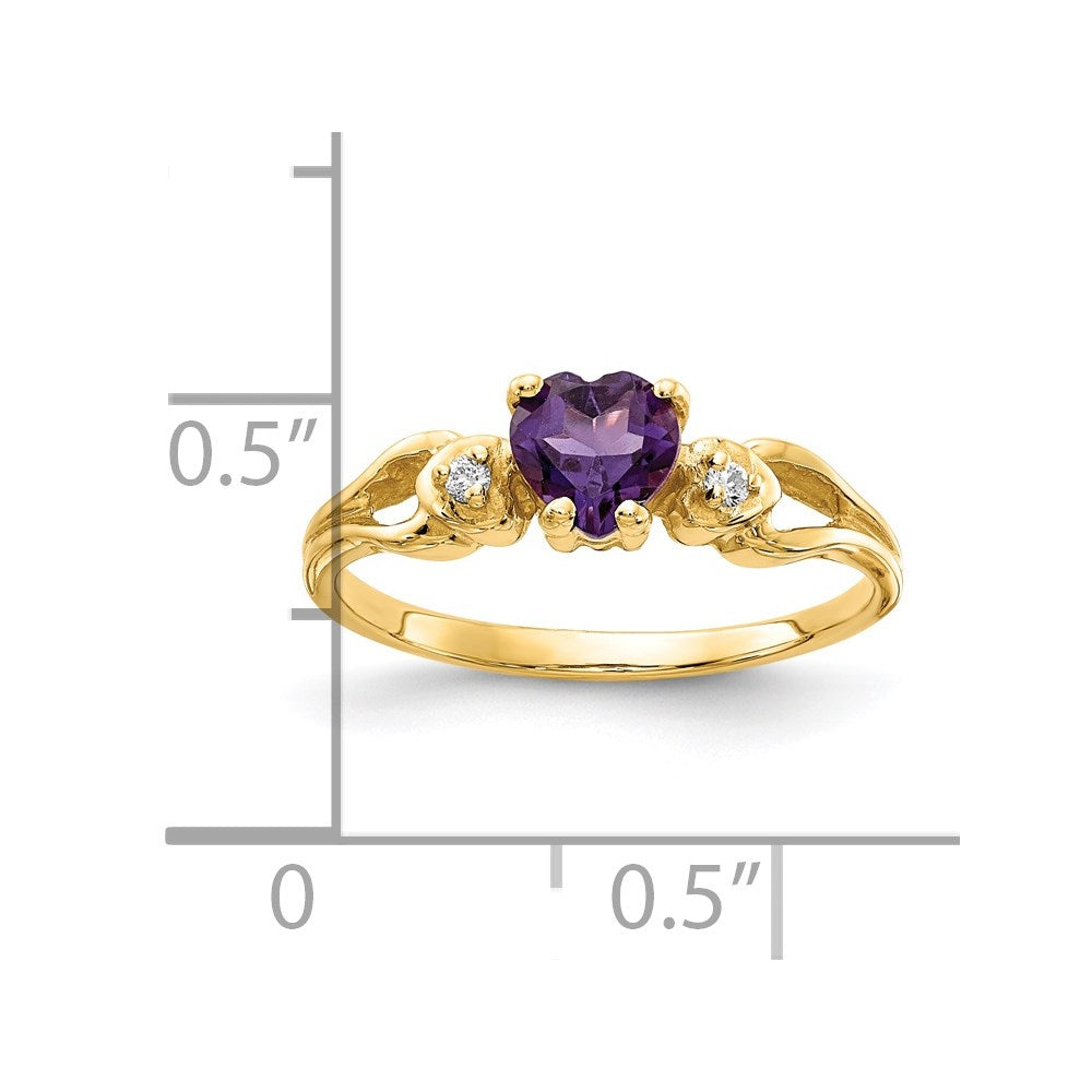 14K Yellow Gold 5mm Heart Amethyst Vs Diamond Ring