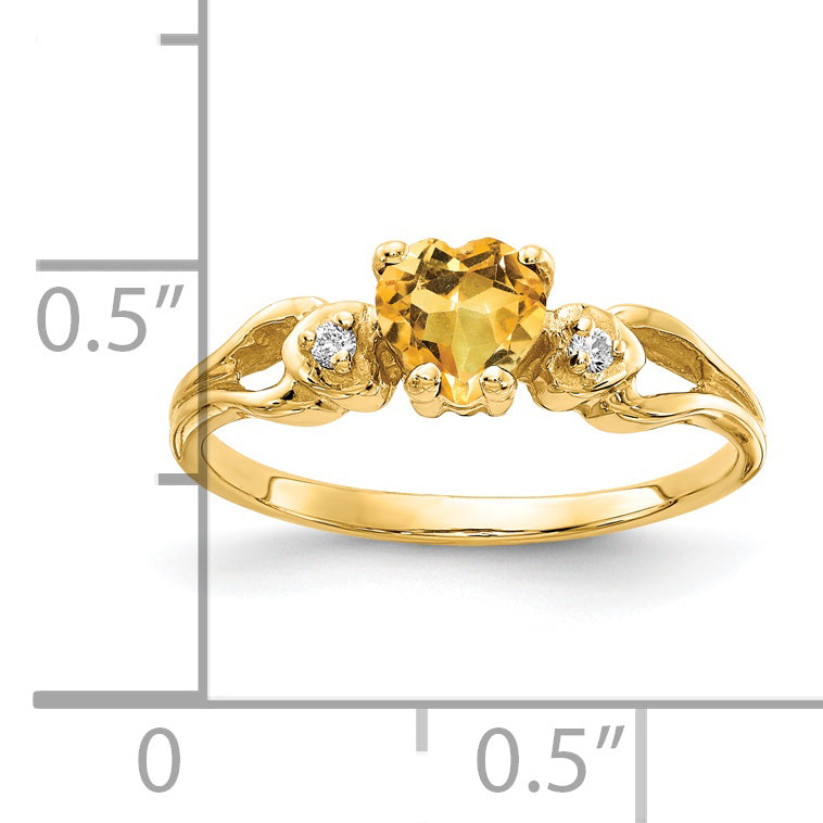 14K Yellow Gold 5mm Heart Citrine Aaa Diamond Ring