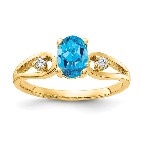 14K Yellow Gold 7X5mm Oval Blue Topaz Vs Diamond Ring