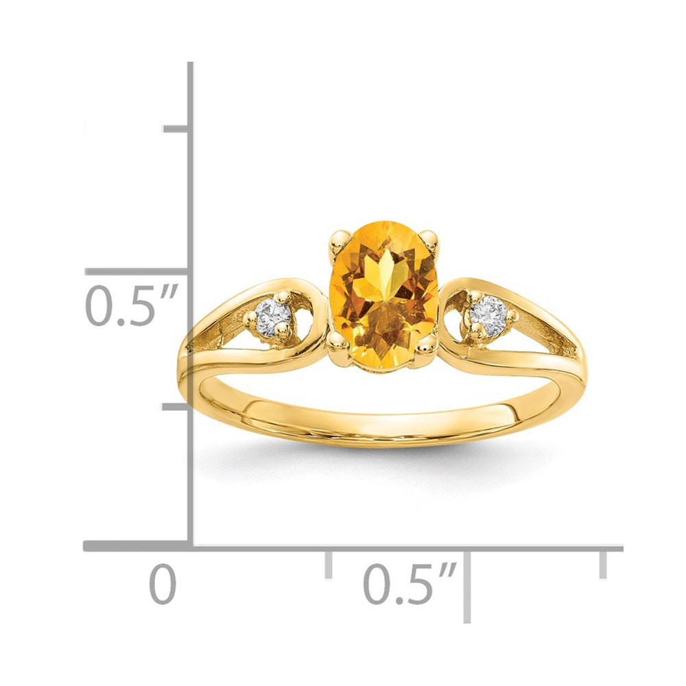 14K Yellow Gold 7X5mm Oval Citrine Aa Diamond Ring