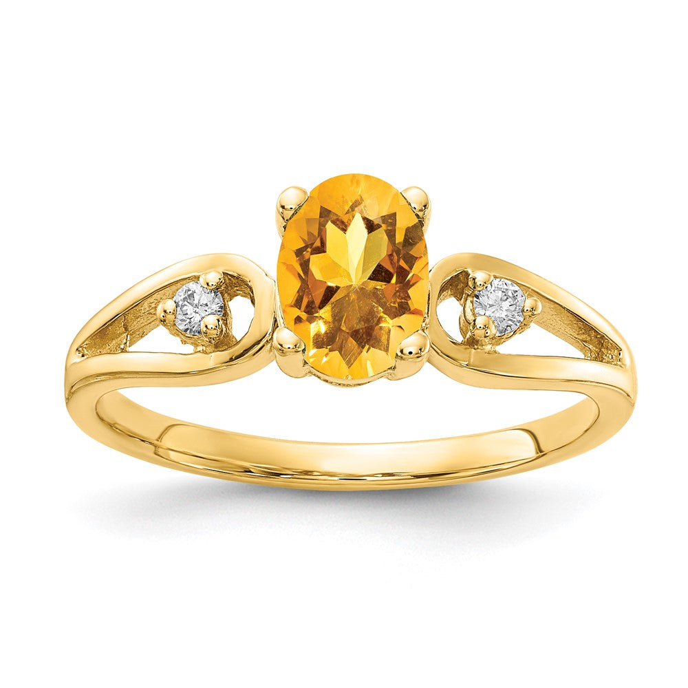 14K Yellow Gold 7X5mm Oval Citrine Aaa Diamond Ring