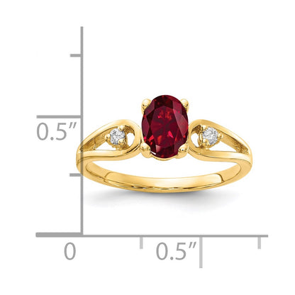 14K Yellow Gold 7X5mm Oval Created Ruby Aaa Diamond Ring