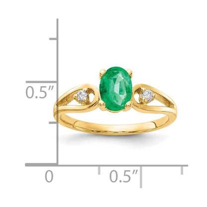 14K Yellow Gold 7X5mm Oval Emerald Aaa Diamond Ring