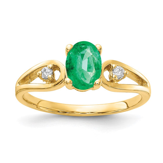 14K Yellow Gold 7X5mm Oval Emerald Aaa Diamond Ring