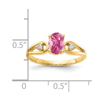 14K Yellow Gold 7X5mm Oval Pink Tourmaline Vs Diamond Ring
