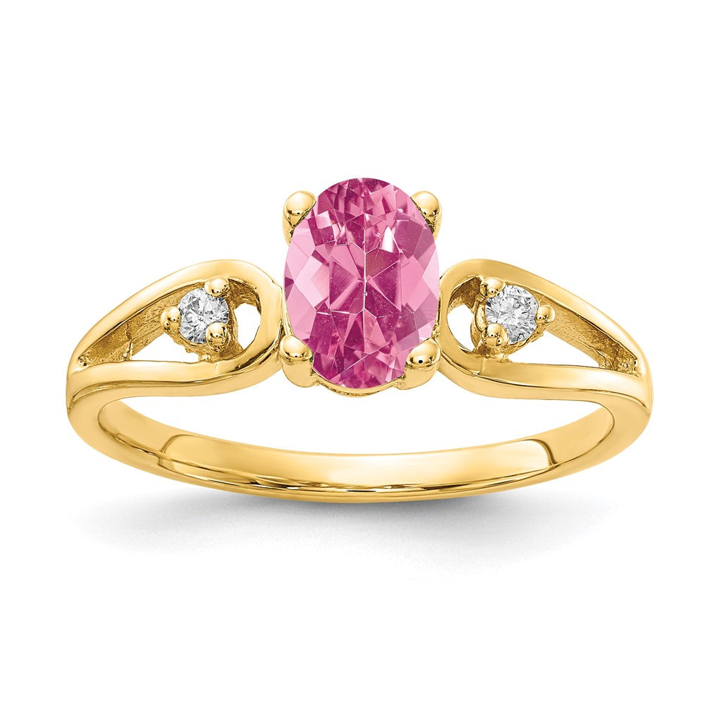 14K Yellow Gold 7X5mm Oval Pink Tourmaline Vs Diamond Ring