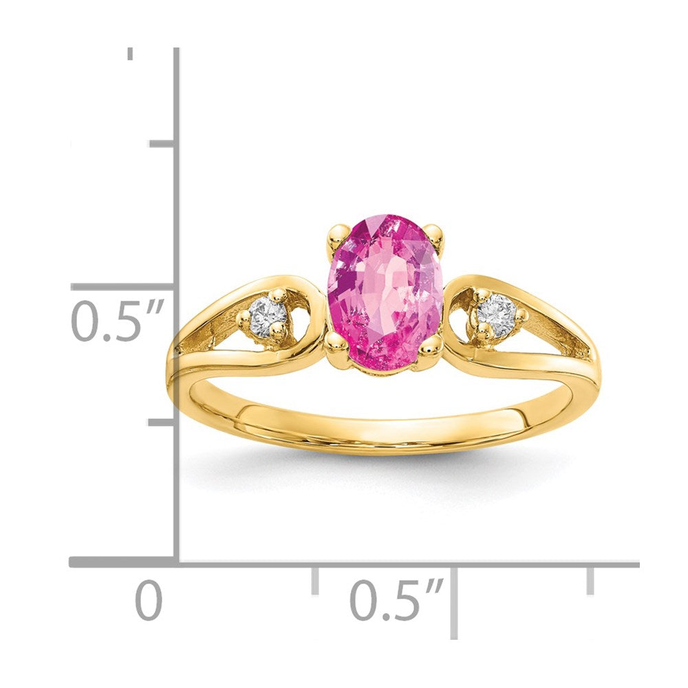 14K Yellow Gold 7X5mm Oval Pink Sapphire Vs Diamond Ring