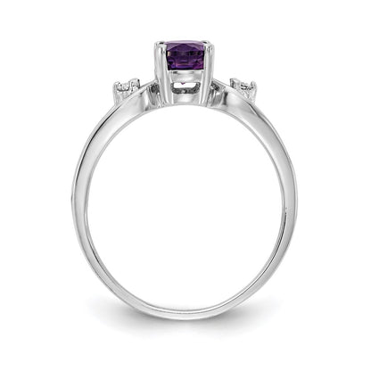 14K White Gold 7X5mm Oval Amethyst Vs Diamond Ring