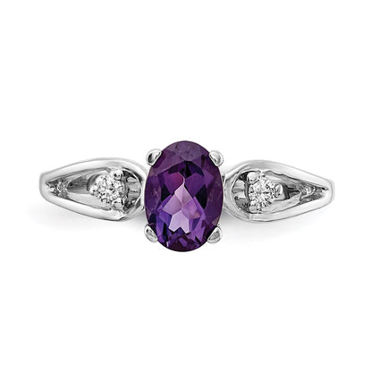 14K White Gold 7X5mm Oval Amethyst Vs Diamond Ring