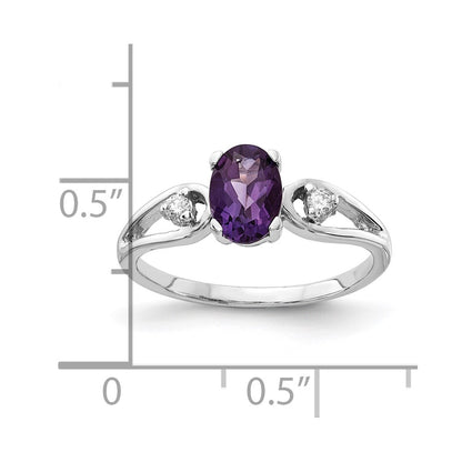 14K White Gold 7X5mm Oval Amethyst Vs Diamond Ring