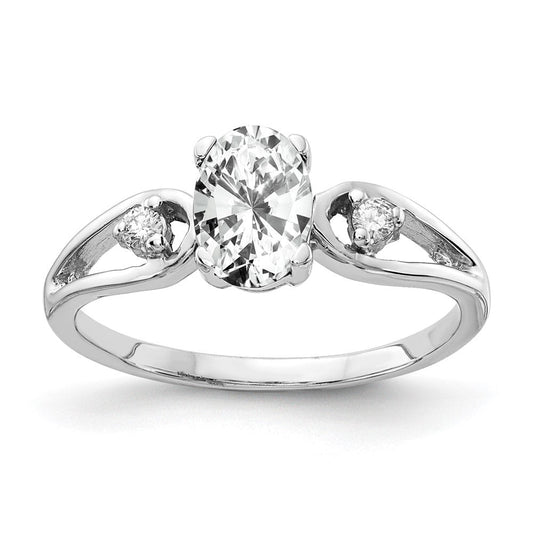 14k White Gold 7x5mm Oval Cubic Zirconia VS Real Diamond ring