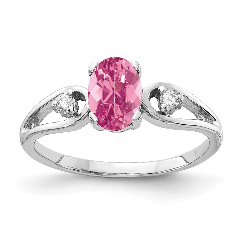 14K White Gold 7X5mm Oval Pink Tourmaline Aaa Diamond Ring (Size 6 Only)