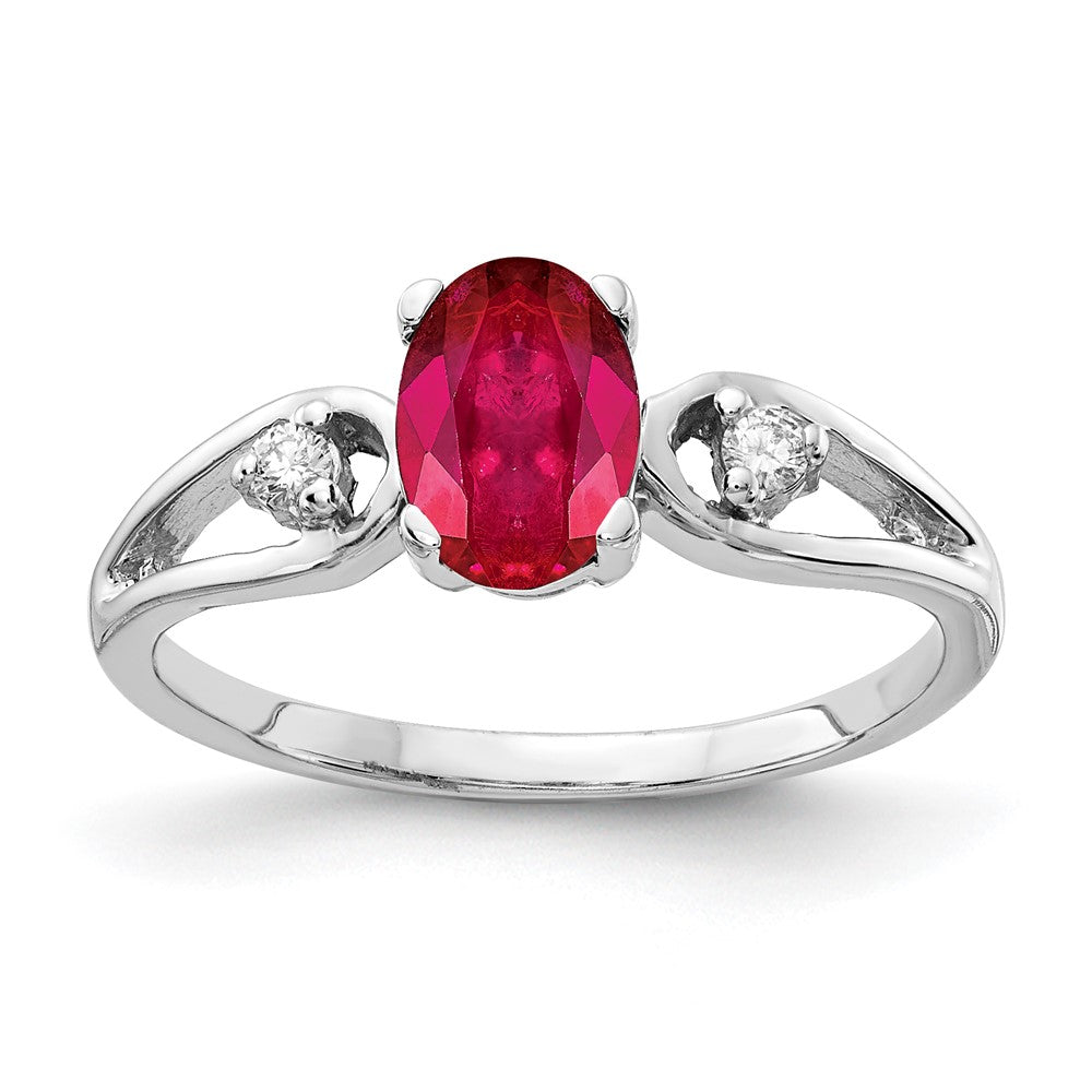 14k White Gold 7x5mm Oval Ruby VS Real Diamond ring