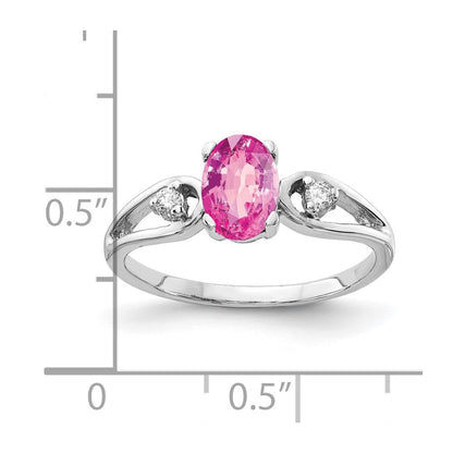 14k White Gold 7x5mm Oval Pink Sapphire A Real Diamond ring