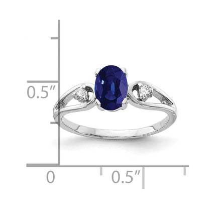14k White Gold 7x5mm Oval Sapphire AAA Real Diamond ring