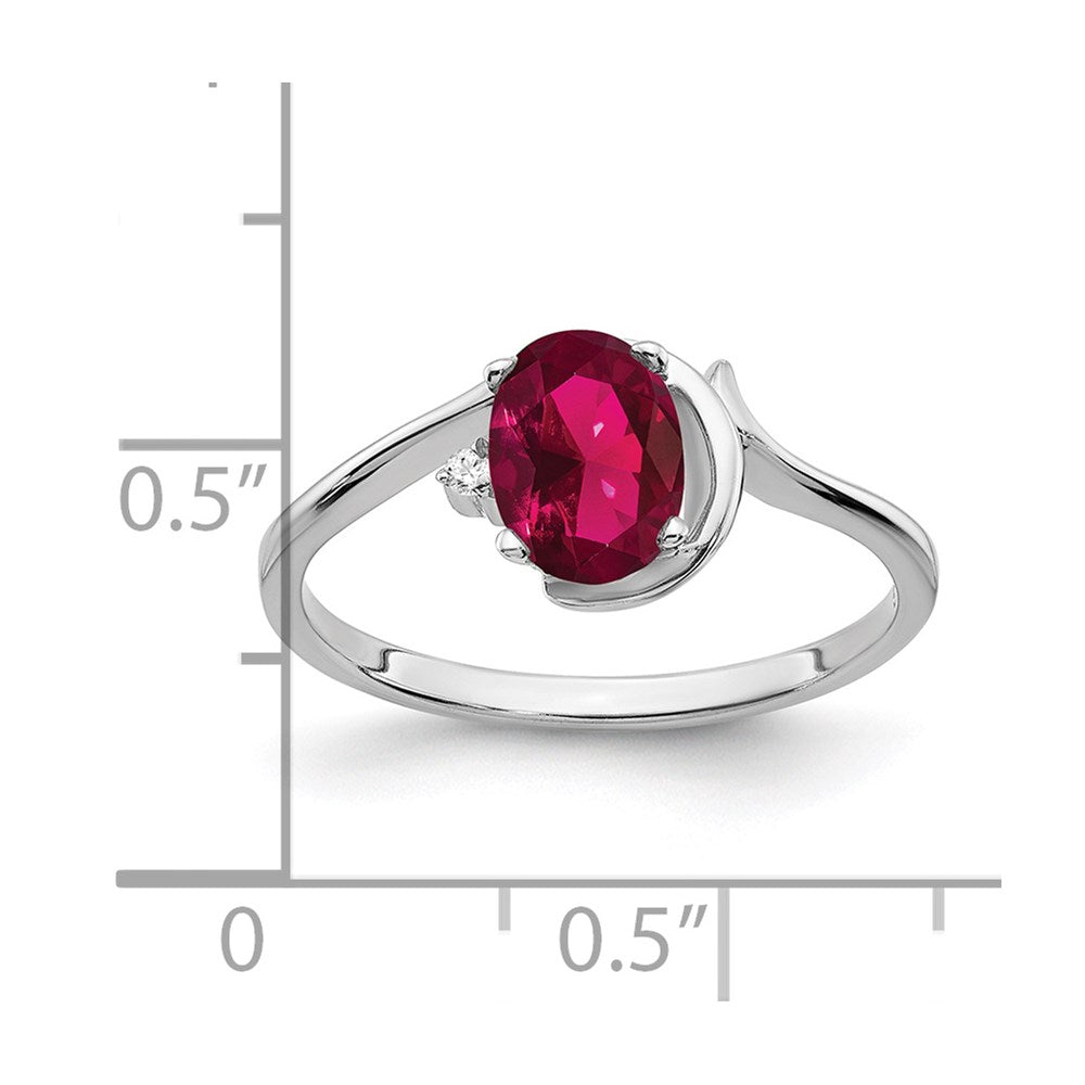 14k White Gold 7x5mm Oval Created Ruby AA Real Diamond ring