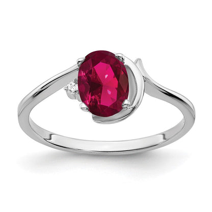 14k White Gold 7x5mm Oval Created Ruby AA Real Diamond ring