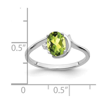 14K White Gold 7X5mm Oval Peridot A Diamond Ring