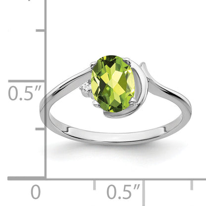 14K White Gold 7X5mm Oval Peridot A Diamond Ring
