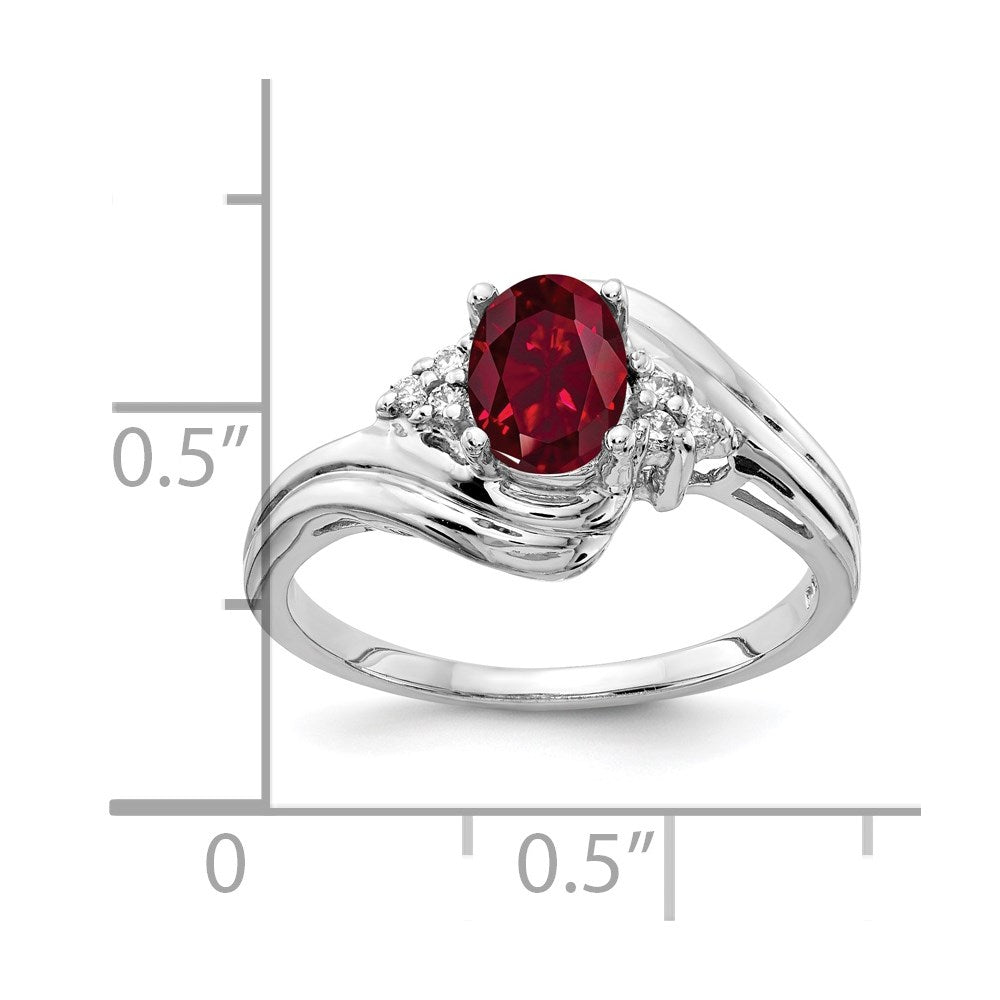 14k White Gold 7x5mm Oval Created Ruby VS Real Diamond ring