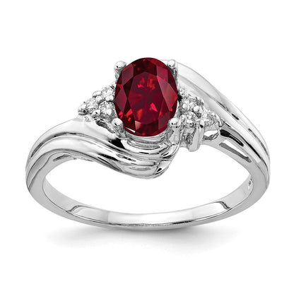 14k White Gold 7x5mm Oval Created Ruby AAA Real Diamond ring