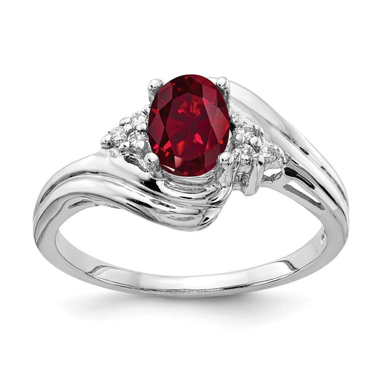 14k White Gold 7x5mm Oval Created Ruby AAA Real Diamond ring
