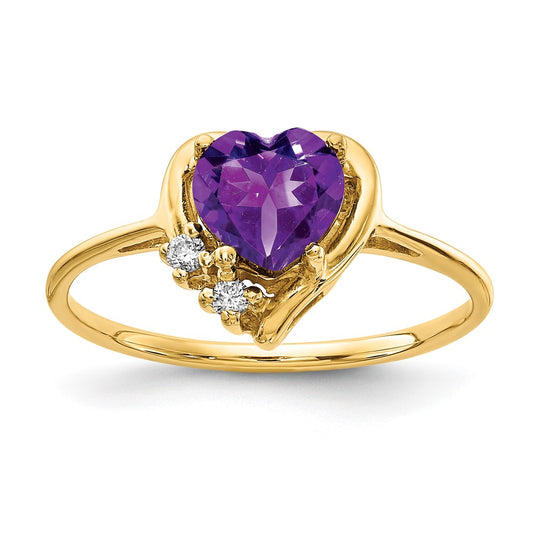 14K Yellow Gold 6mm Heart Amethyst Aaa Diamond Ring