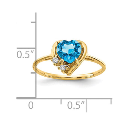 14K Yellow Gold 6mm Heart Blue Topaz A Real Diamond ring
