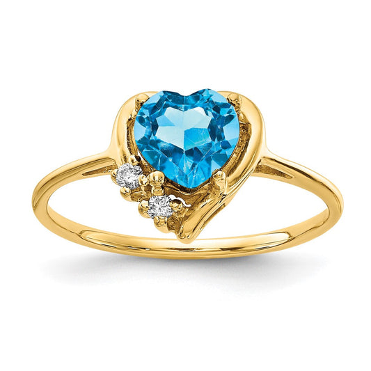 14K Yellow Gold 6mm Heart Blue Topaz A Real Diamond ring