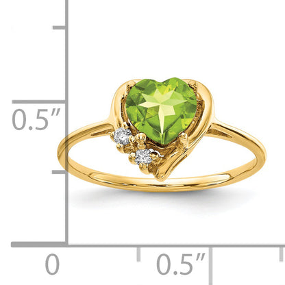 14K Yellow Gold 6mm Heart Peridot A Diamond Ring