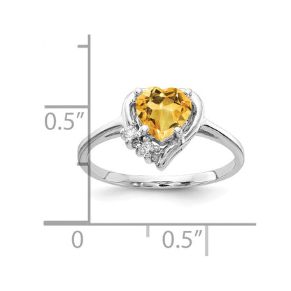 14K White Gold 6mm Heart Citrine A Diamond Ring