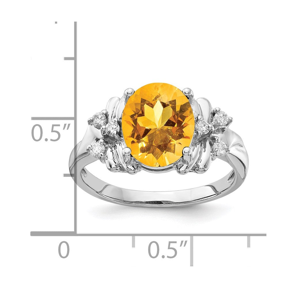 14k White Gold 10x8mm Oval Citrine Checker A Real Diamond ring