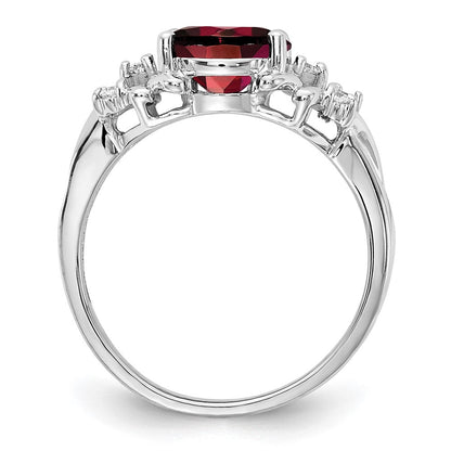 14k White Gold 10x8mm Oval Garnet Checker A Real Diamond ring