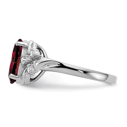 14k White Gold 10x8mm Oval Garnet Checker AA Real Diamond ring