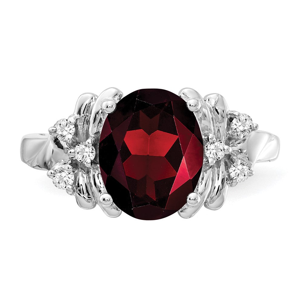 14k White Gold 10x8mm Oval Garnet Checker AAA Real Diamond ring