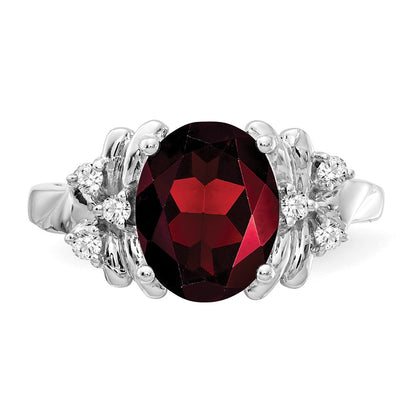 14k White Gold 10x8mm Oval Garnet Checker AAA Real Diamond ring