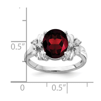 14k White Gold 10x8mm Oval Garnet Checker AAA Real Diamond ring