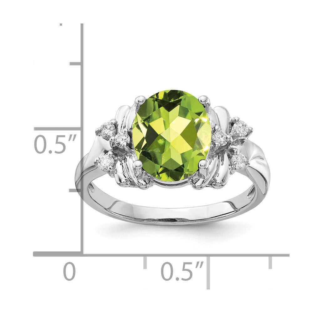14k White Gold 10x8mm Oval Peridot AA Real Diamond ring