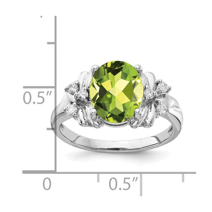 14k White Gold 10x8mm Oval Peridot AA Real Diamond ring