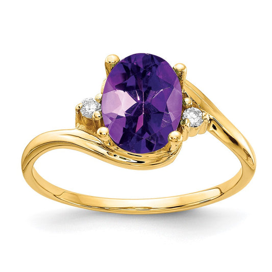 14K Yellow Gold 8x6mm Oval Amethyst VS Real Diamond ring