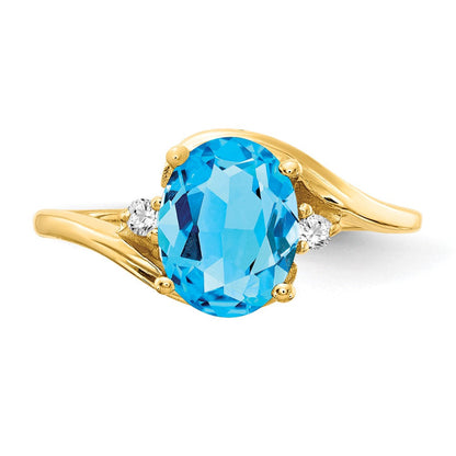 14K Yellow Gold 8x6mm Oval Blue Topaz VS Real Diamond ring