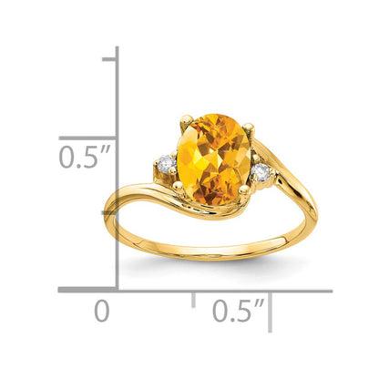 14K Yellow Gold 8X6mm Oval Citrine Aa Diamond Ring