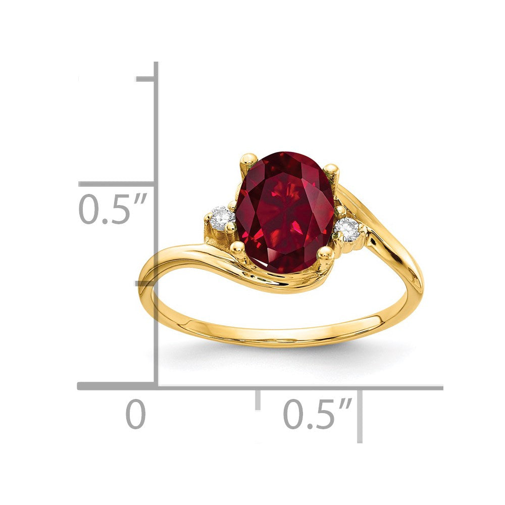 14K Yellow Gold 8X6mm Oval Created Ruby Vs Diamond Ring