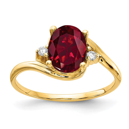 14K Yellow Gold 8X6mm Oval Created Ruby Vs Diamond Ring