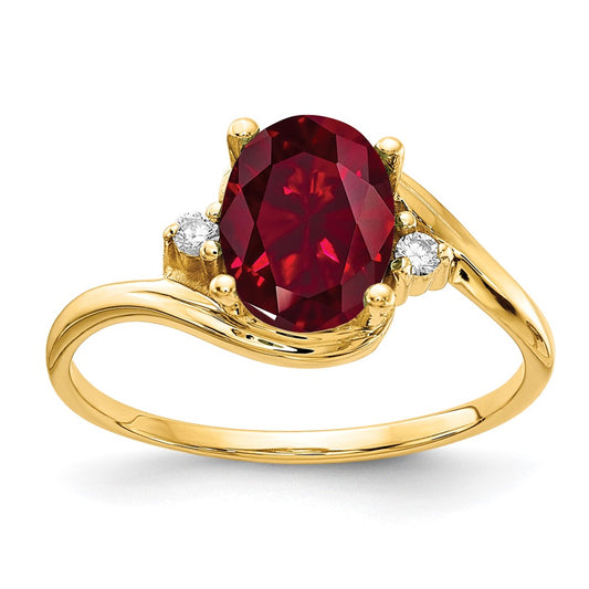 14K Yellow Gold 8X6mm Oval Created Ruby Vs Diamond Ring