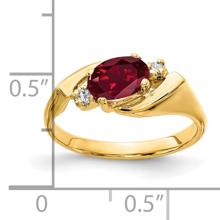 14K Yellow Gold 7X5mm Oval Created Ruby Vs Diamond Ring