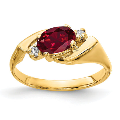 14K Yellow Gold 7X5mm Oval Created Ruby Vs Diamond Ring